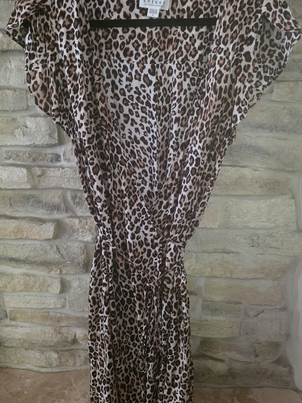 Velvet by Graham & Spencer Leopard-Print Wrap Midi Dress in Brown and Black